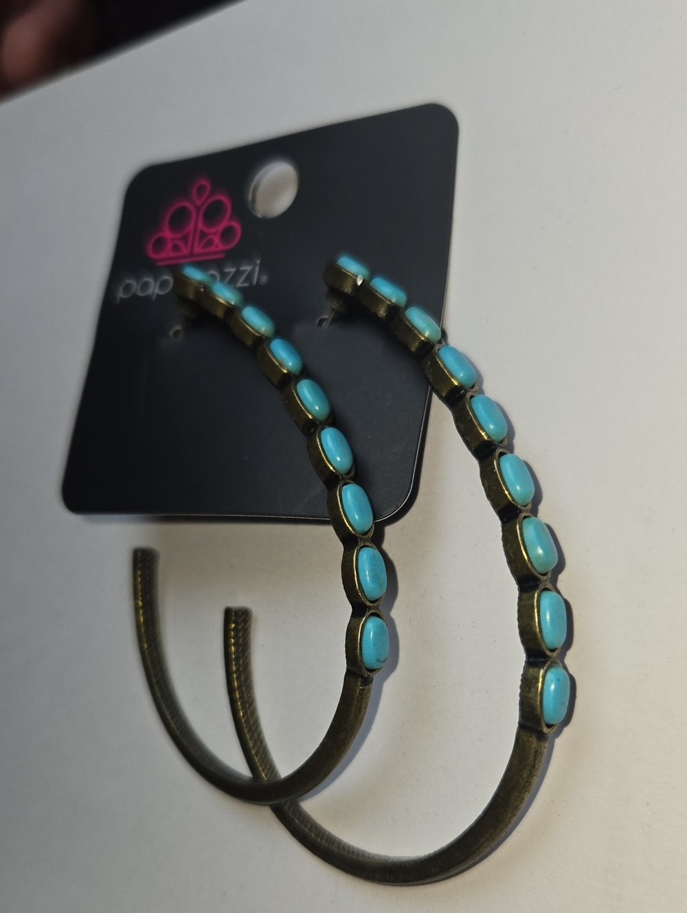 paparazzi Turquoise Stone Antique Gold Hoop Earrings